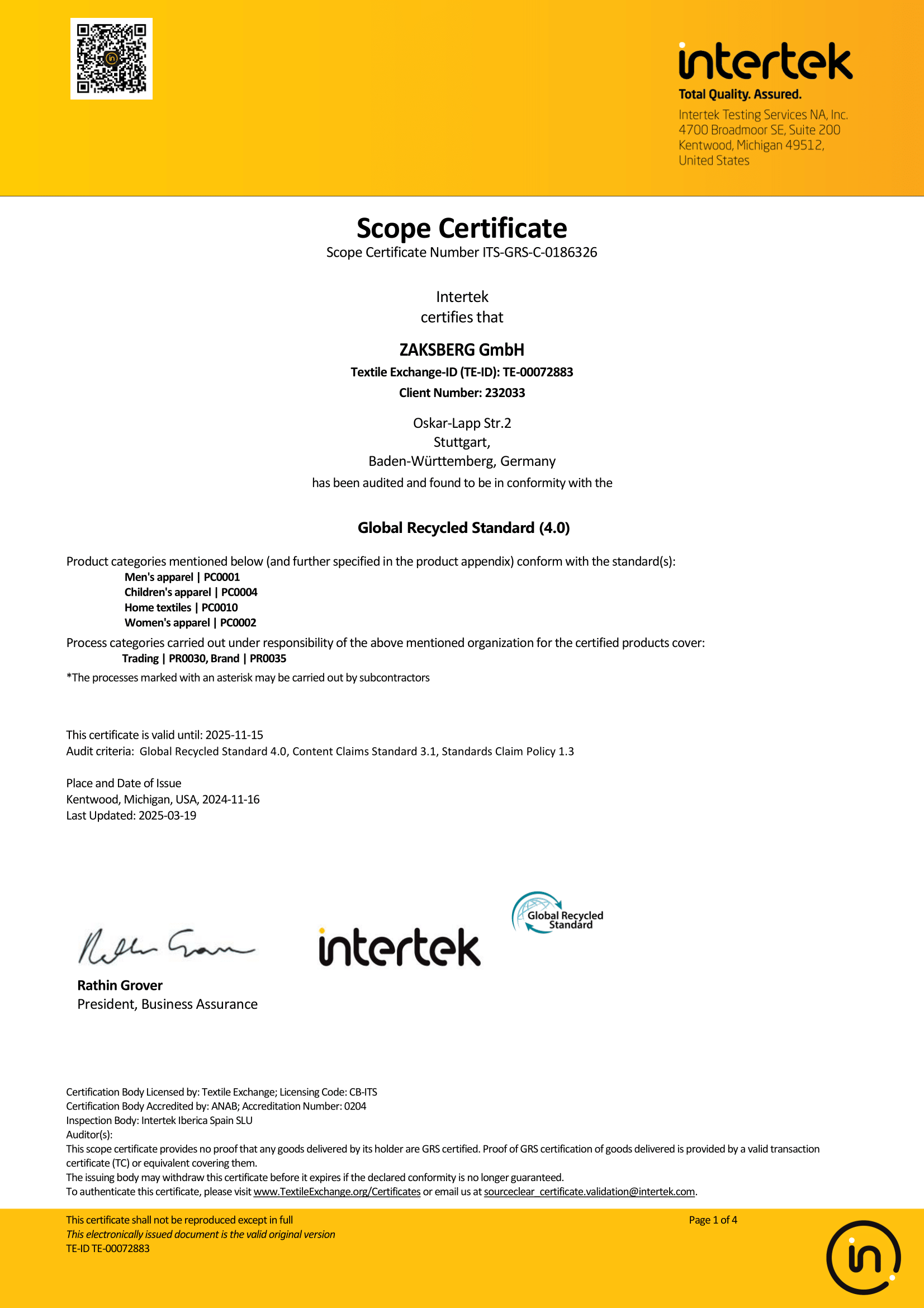 GRS Certificate Page 1