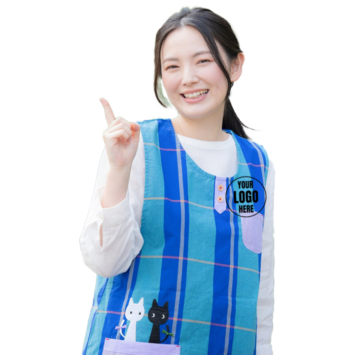 Blue Striped Apron For Daycare Staff Uniform